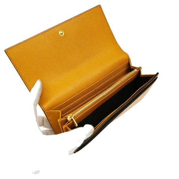 GUCCI GG Logo Horsebit Bifold Long Wallet Leather Yellow Italy 32EF698 - Picture 10 of 15